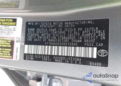 2025 Toyota Camry Se from USA, damaged, VIN 4T1DAACK3SU513946
